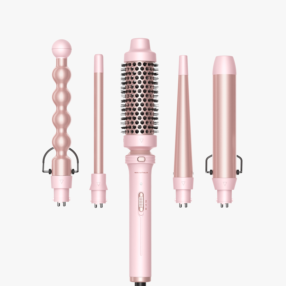 Pink Multi Curl 5-in-1 set with interchangeable attachments on a white background